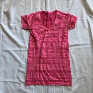 Lululemon Pink Striped Short Sleeve Top